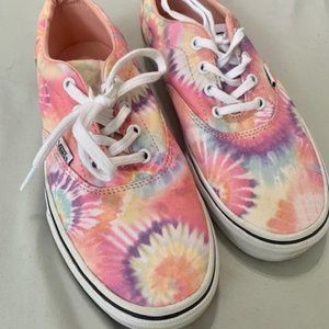 Women's Pink Tie Dye Lowtop Laced Vans.  Size 8.5.